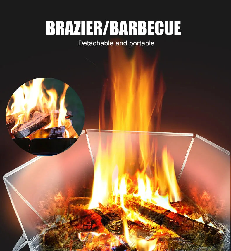 Outdoor Folding Stainless Steel Grill Barbecue Rack Detachable Charcoal Stove BBQ Grill Lightweight Brazier Foldable Hibachi