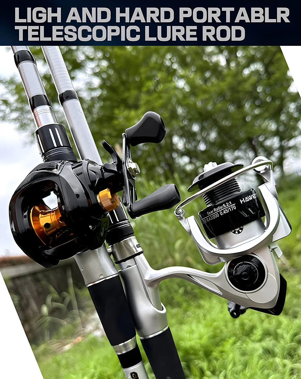 GHOTDA 1.5M-2.4M Telescopic Fishing Rod and Reel Full Kits Carbon Fiber Lure Pole and 2000-4000 Baitcasting Reel for Bass Pesca