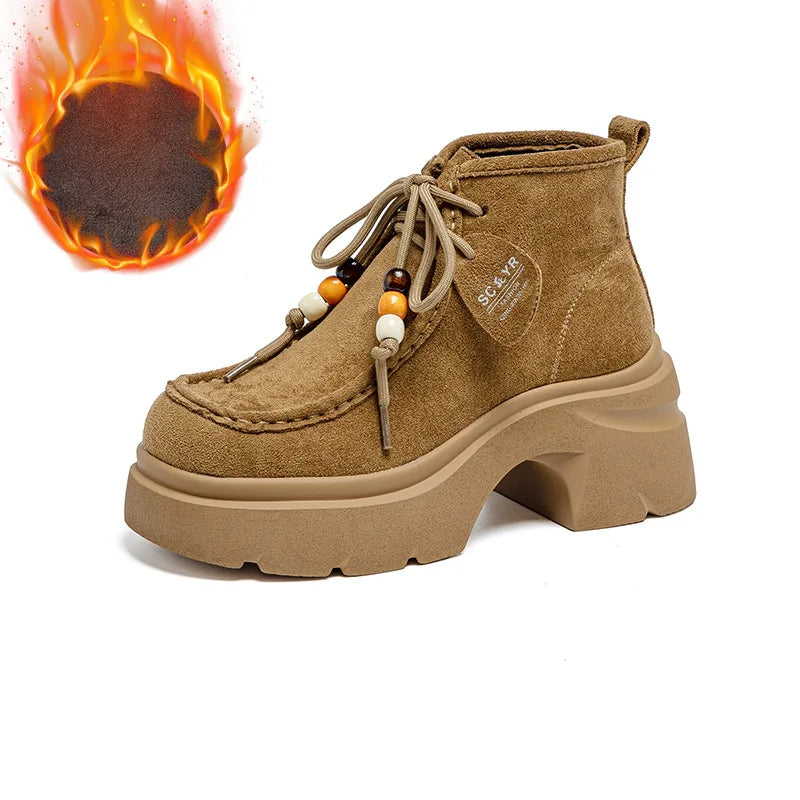 Fujin 8cm Platform Boots for Women Ankle Boots Fall Winter Riding Motorcycle Fashion Shoes Booties Short Boots Genuine Leather