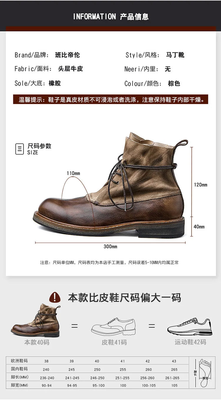 Retro Cowhide Motorcycle Boots Men Quality Breathable Motorbike Leather Boots Wear Resistant Moto Riding Shoes Summer Winter