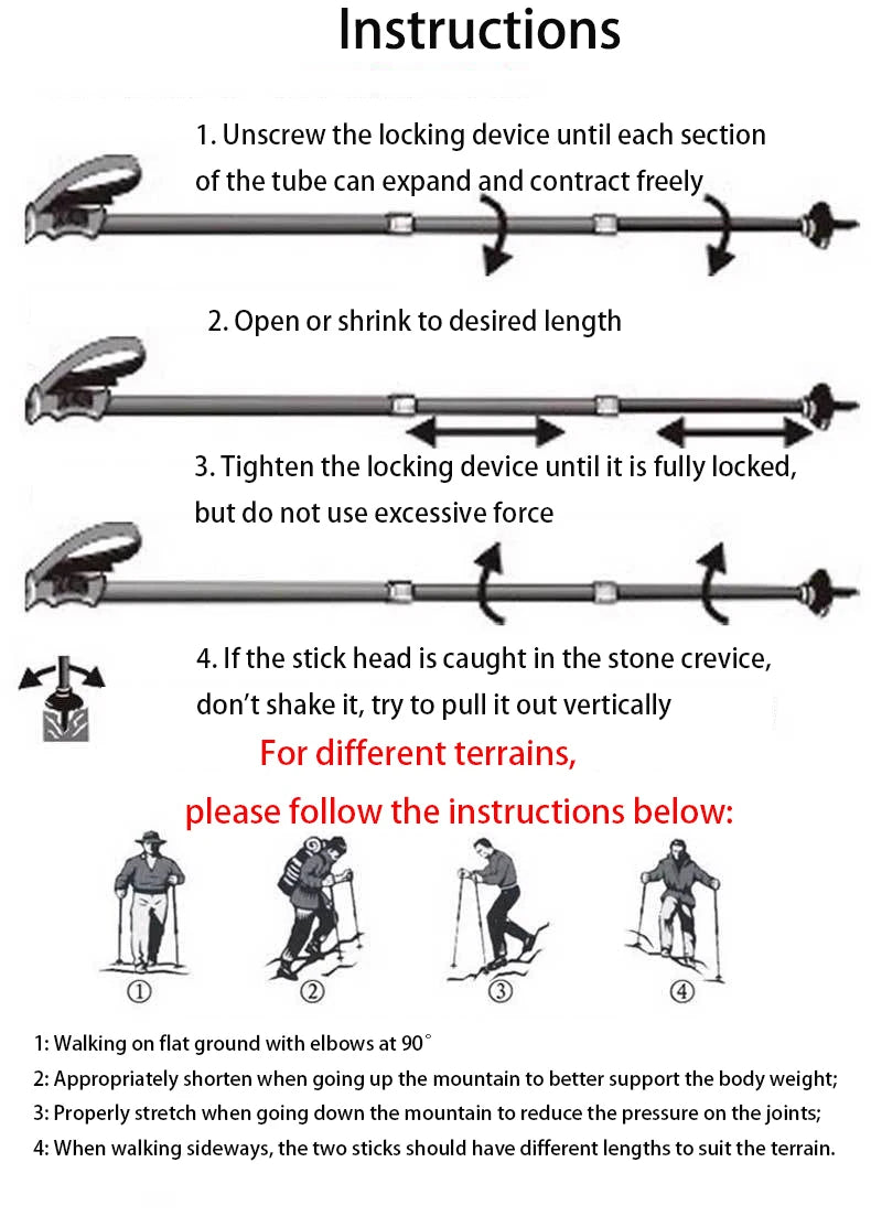 1PCS Ultralight Folding Multifunction Trekking Pole Portable Anti Shock Alpenstock Snow Walking Stick Outdoor Climbing Hiking