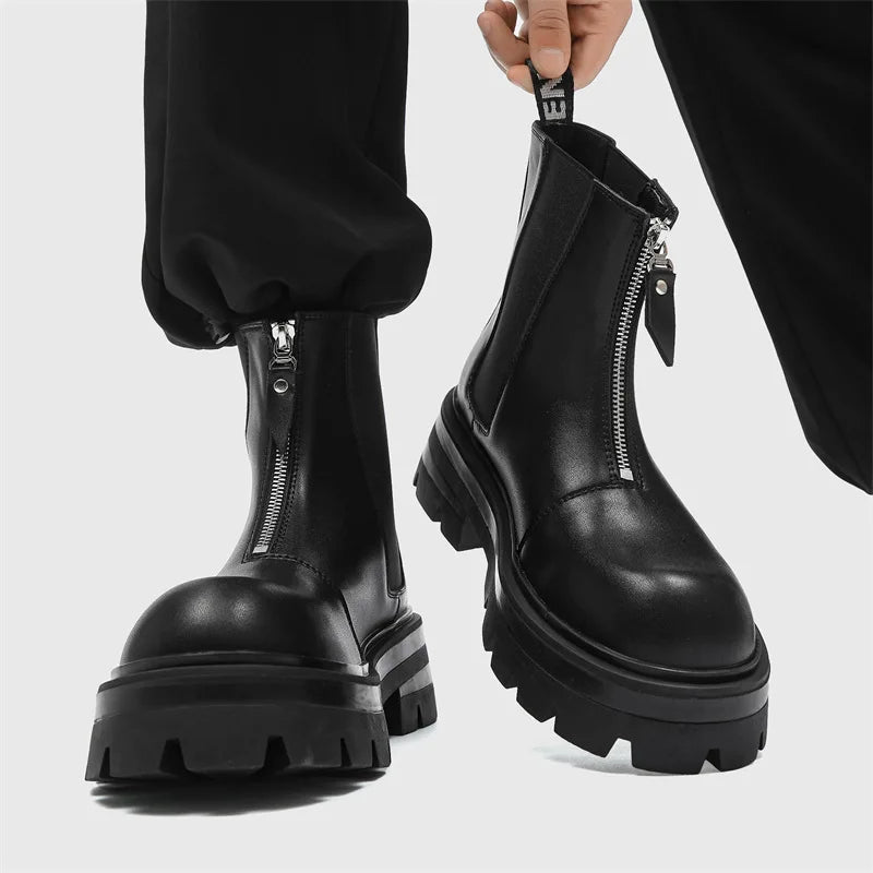 Autumn Winter Chelsea Platform Increase boots Men's Japan Korean Fashion Boots British High Top Black Motorcycle Men's Shoes
