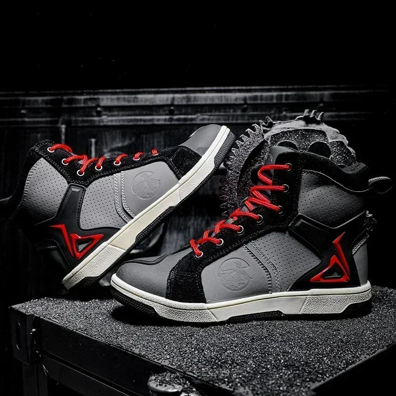 Men's Red Casual Motorcycle Boots – Summer Off-Road Riding Shoes, Motocross Style – Compatible with BMW & Honda Motorbikes
