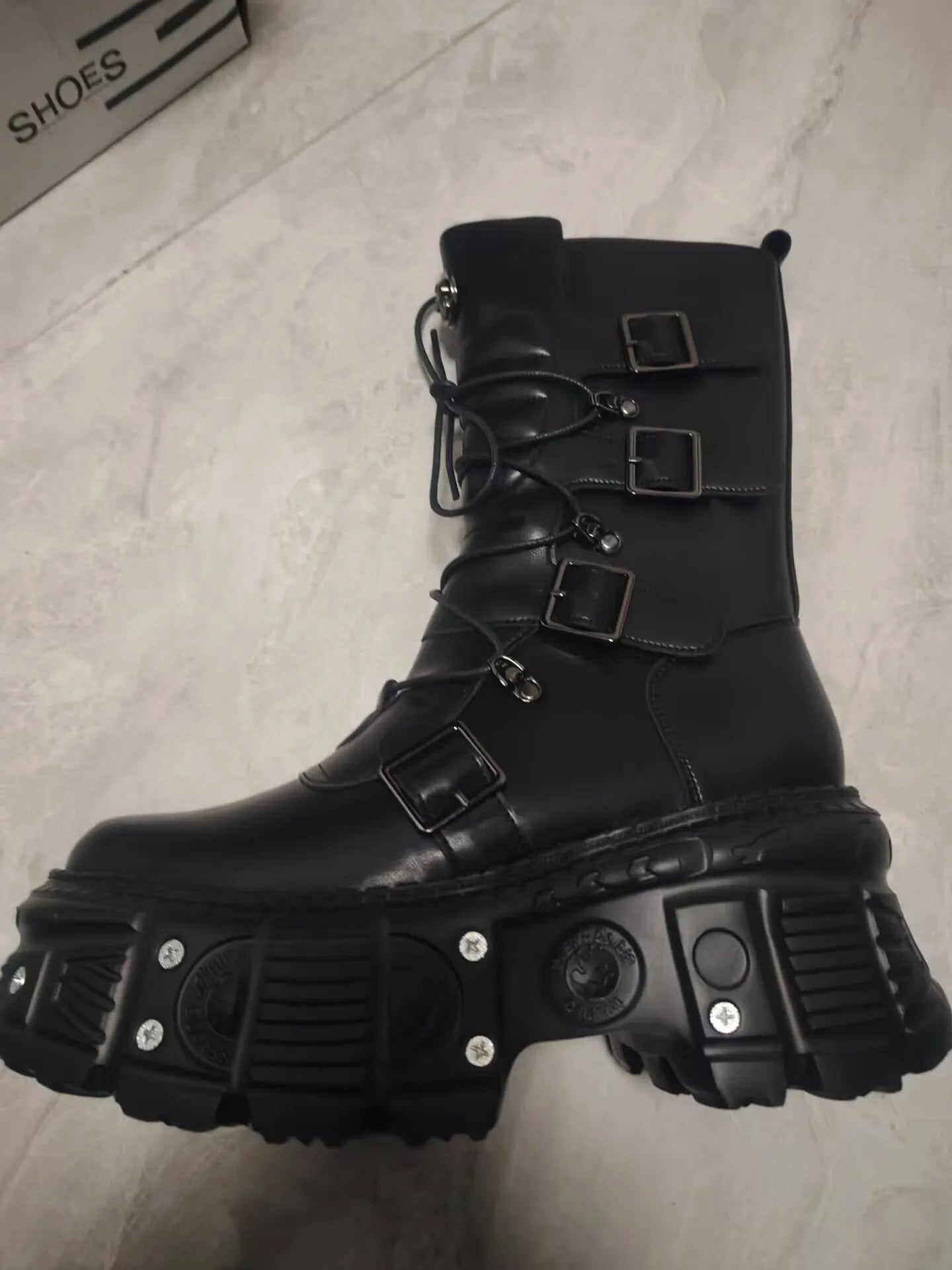2025 Spring, Autumn and Autumn New Punk Style Women's Platform Spice Girls Metal Rock Motorcycle Fried Street Middle Boots Men