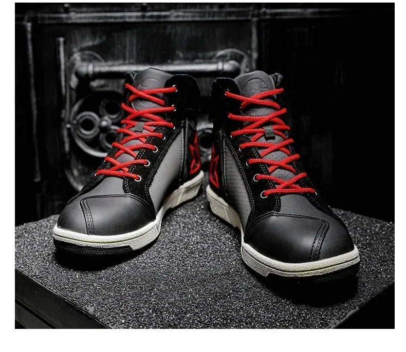 Men's Red Casual Motorcycle Boots – Summer Off-Road Riding Shoes, Motocross Style – Compatible with BMW & Honda Motorbikes