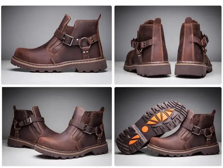 Retro leather boots for motorcycles durable men boots couple's short shoes motorcycle safety equipment motorcycle shoes