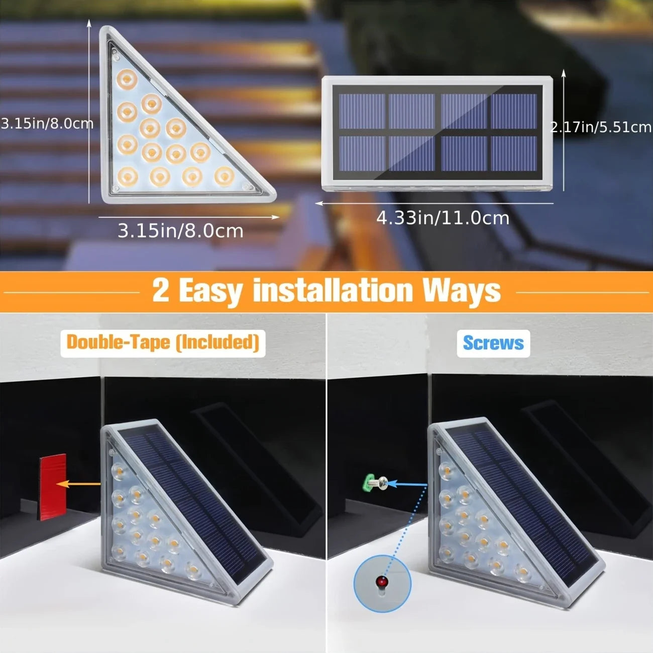 2PC Solar Garden Lights, Stair Step Lights, Outdoor Waterproof Sensor Step Lights, Home Base Lights, Lighting Pathway Lamps, Fen