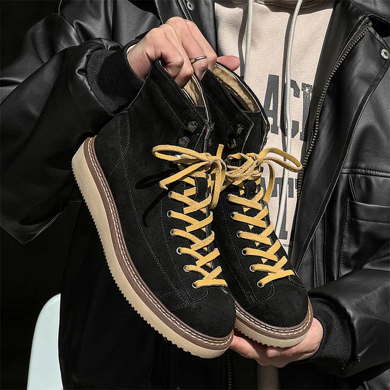 Handmade Top Quality Men Fashion Luxury Real Cow Suede Leather Shoes Tooling Ankle Boots Desert Platform Boots Motorcycle Boots