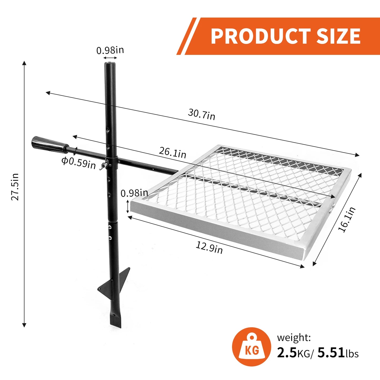 360 ° Swivel Campfire Grill Camp Grill Grate over Fire Pit Portable Grill Rack for Camping Cooking Barbecue