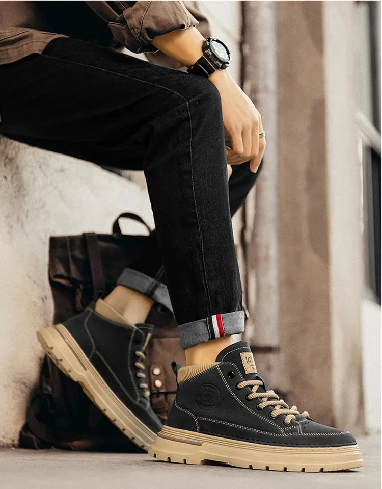 Men Ankle Boots Retro British High-top Men Boots Stylish Luxury High-top High Quality Leather Shoes Outdoor Men Motorcycle Shoes