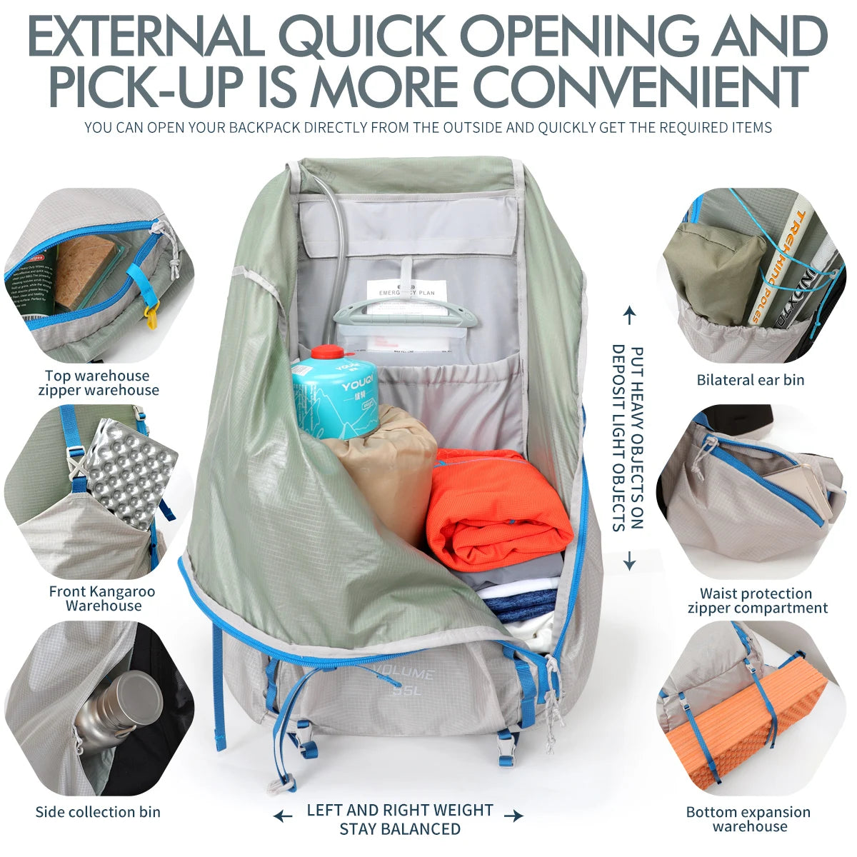 55L hiking backpack for men and women large capacity lightweight travel training fitness bag splashproof hiking multi-functional