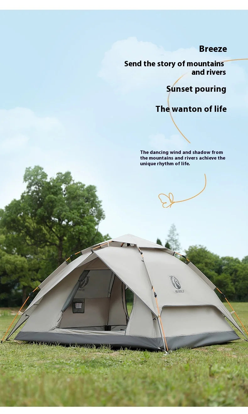 HeWolf Outdoor Double-layer Silver-coated Picnic Tent Automatic Folding Portable Waterproof Sunscreen Quick-Open Camping Tent