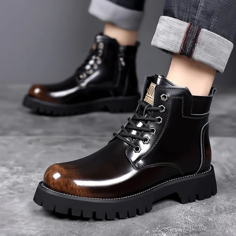 Hot Selling Men's Leather Boots Winter Thick Bottomed Work Boots British Style High Top Shoes Men's Retro Business Boots