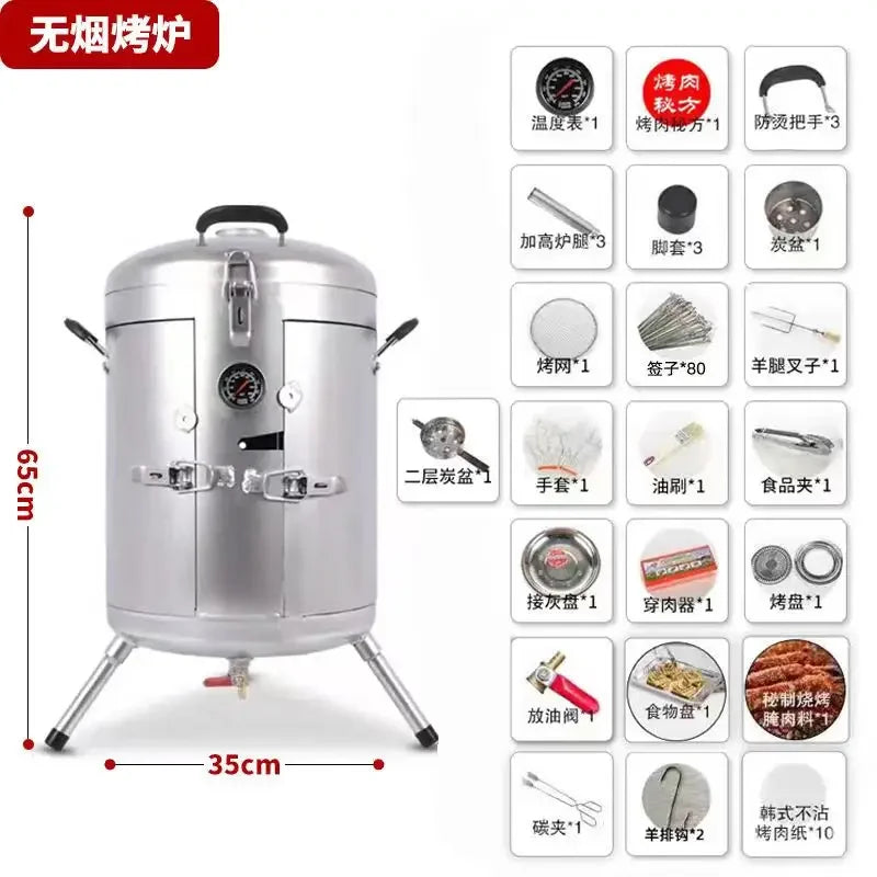 Hanging Grill BBQ Grill Household Outdoor Commercial Stall Smokeless Thickened Small Multifunctional BBQ Barrel Cylinder