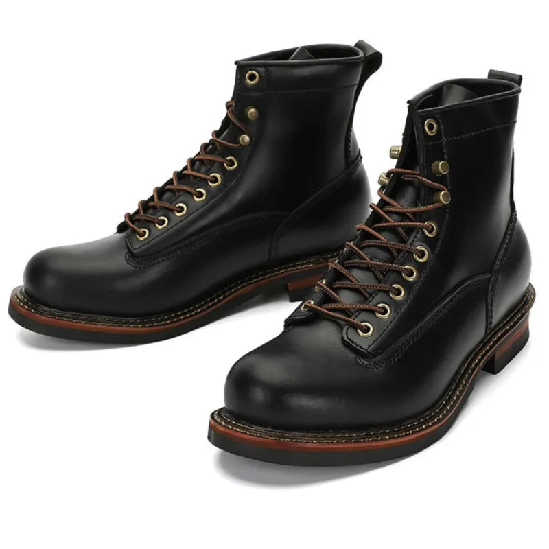 Motorcycle Boots Men Leather Shoes Vintage Cowhide Desert Boots Non-Slip Casual Motorcycle Shoes Retro Ankle Boots