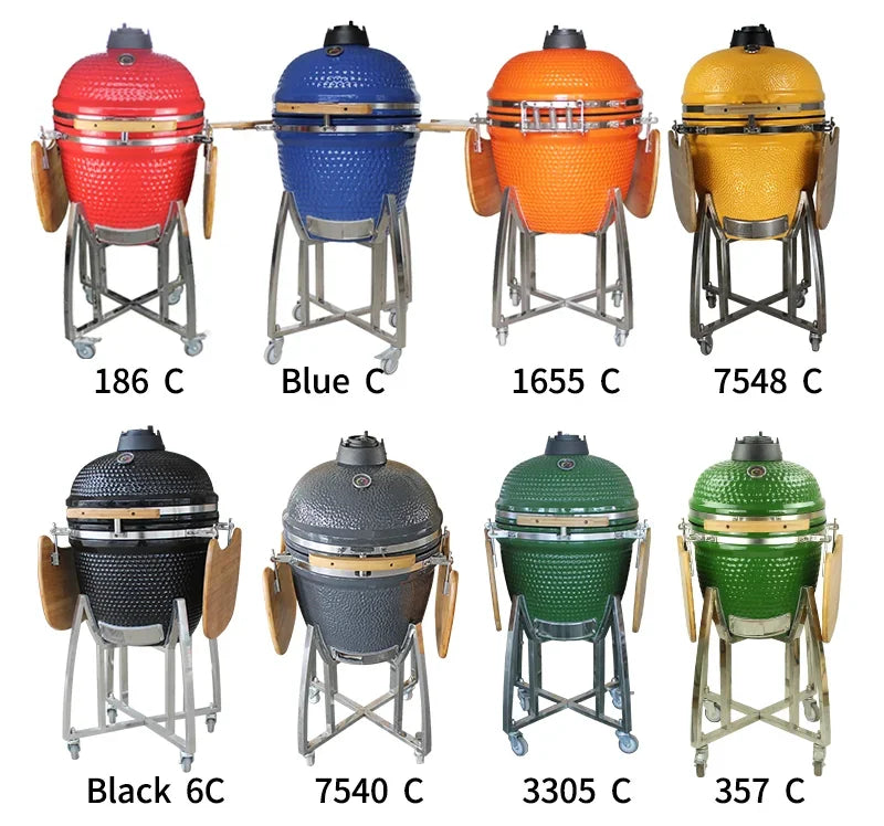 21-Inch Indoor/Outdoor Kamado  Ceramic Grill Oval Egg BBQ with Steel Iron Garden Camping  Ceramic BBQ