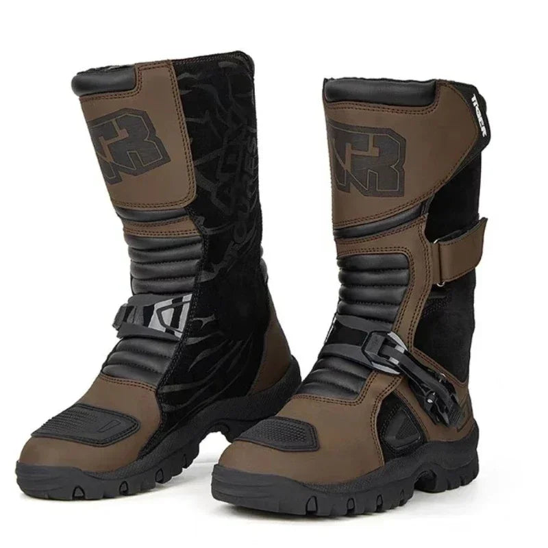 TIGER Retro Motorcycle Boot Cowhide ATV Riding Black Moto Bota Motocross Zapatilla Off-Road For KTM For BMW For Honda For Yamaha