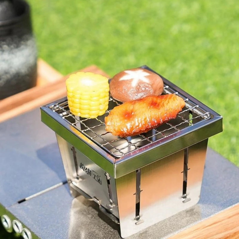 Mini Barbecue Grill Around The Stove Make Tea Outdoor Portable Folding BBQ Grill Stove Stainless Steel Furnace