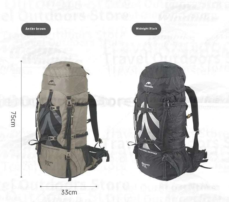 Naturehike 70+5L Backpack Camping Hiking Trekking Backpacking Lightweight Travel Bag With Aluminium Alloy Frame Waterproof Cover