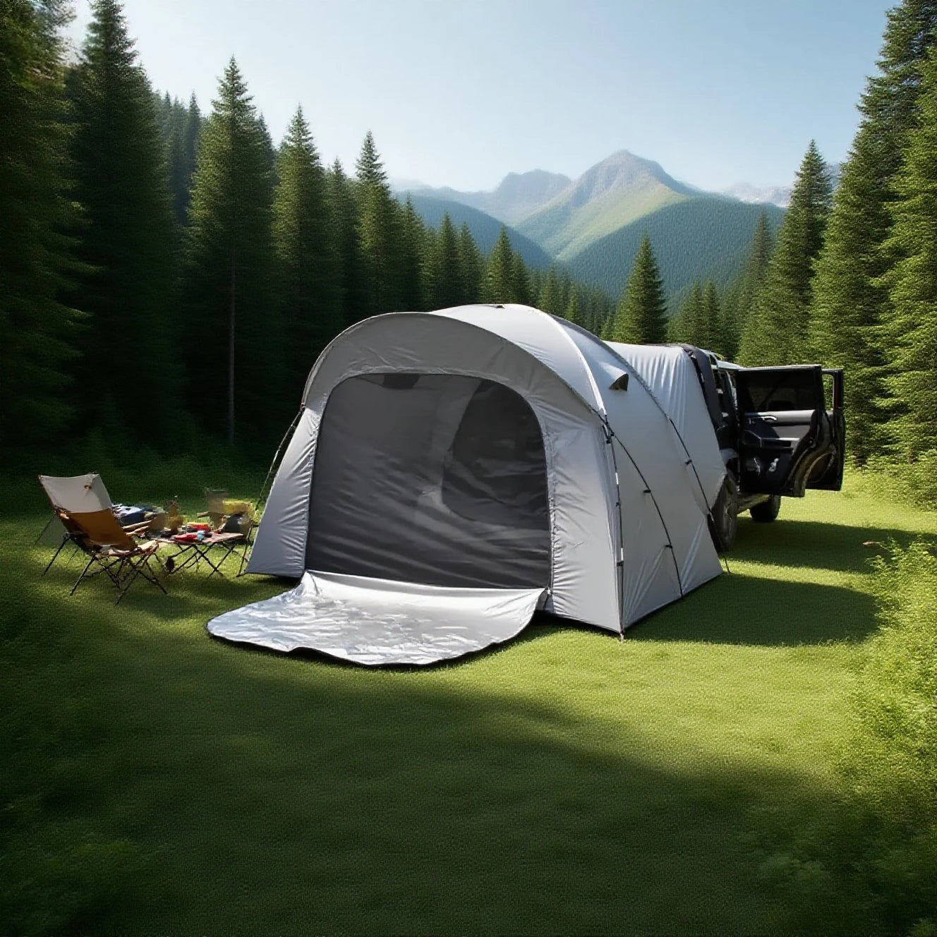 3-4 Person SUV Camping Tent PU4000 Waterproof with Mesh Bug Door, Cross-Ventilated Quick-Pitch Design, Built-In Floor