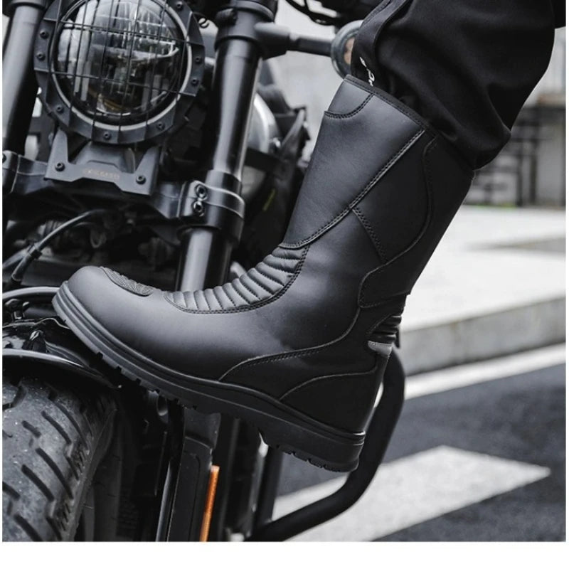 Motorcycle Boots Men Classic Motocross Boots with Reinforced Heel Toe Counter Waterproof Tall Motorcycle Touring Boot Botas Moto