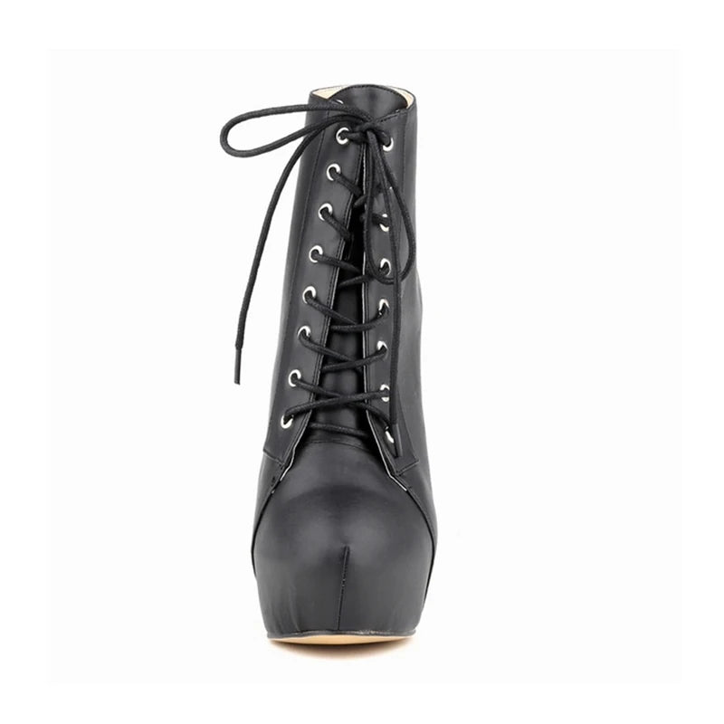 Women Ankle Boots Autumn Winter Sexy Round Toe Pole Dance High Heels Pumps Fashion Zip Lace-Up Chelsea Shoes Female Big Size 43