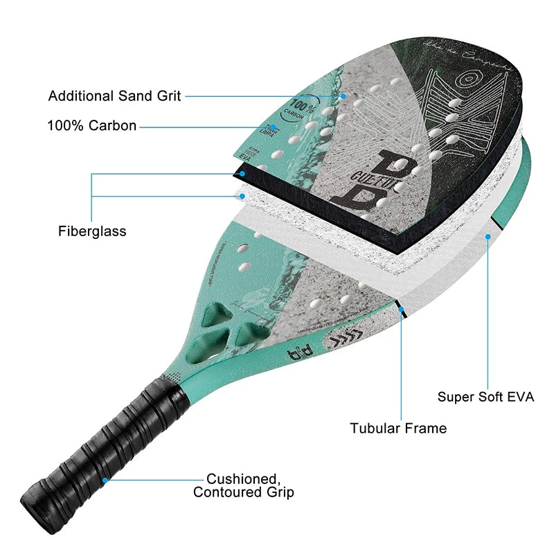 INSUM Beach Tennis Racket Full Carbon Fiber EVA Soft Sand Grit Racket Rough Surface Outdoor Sports Ball Racket For Men Women