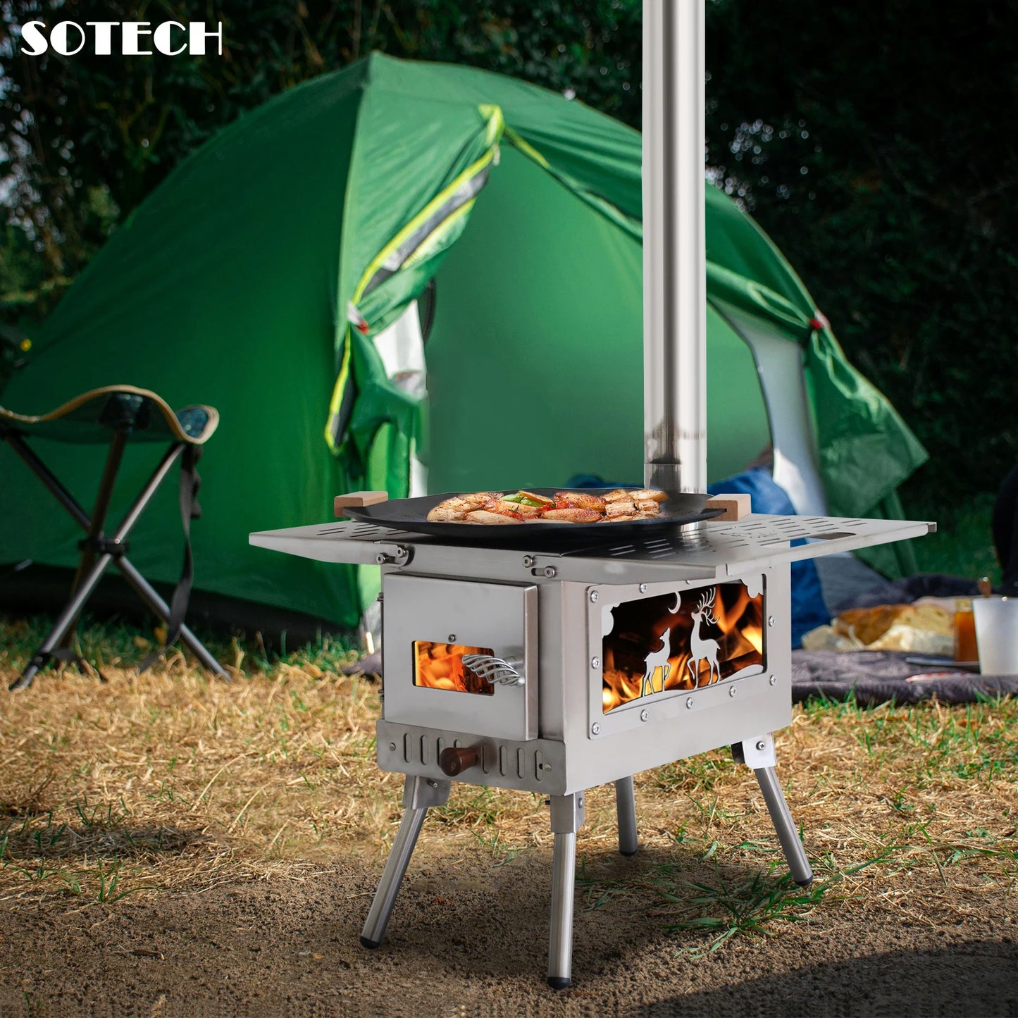 Multi-purpose Firewood Stove Stainless Steel Pellet Burner Camping Partical Heater Portable Foldable Wood Stove Outdoor Picnic