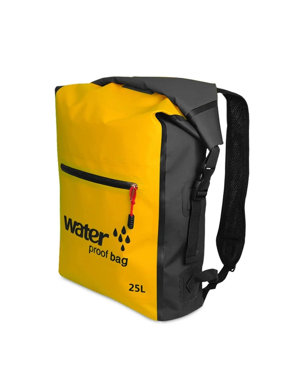 25L Foldable Hiking Bag Durable PVC Waterproof Rolltop Rucksack Backpack Abrasion-Resistant Shoulder Pack for Outdoor Adventures