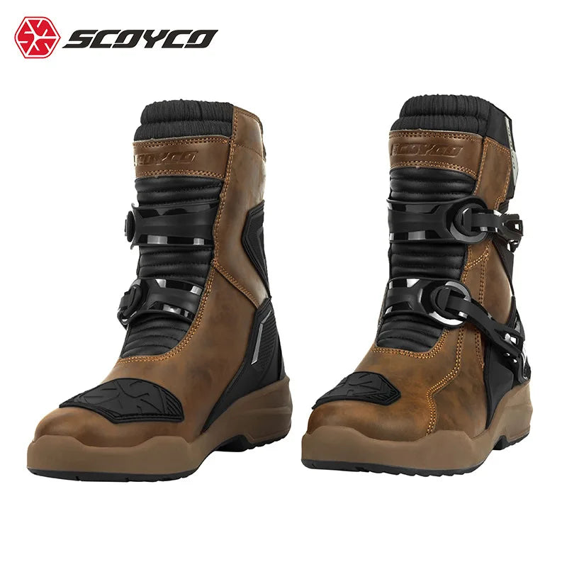 SCOYCO Motorcycle Riding Boots Motorcycle Tour Boots Waterporoof Rally Shoes Four Seasons Men Ankle TPU Protections EU 39-46