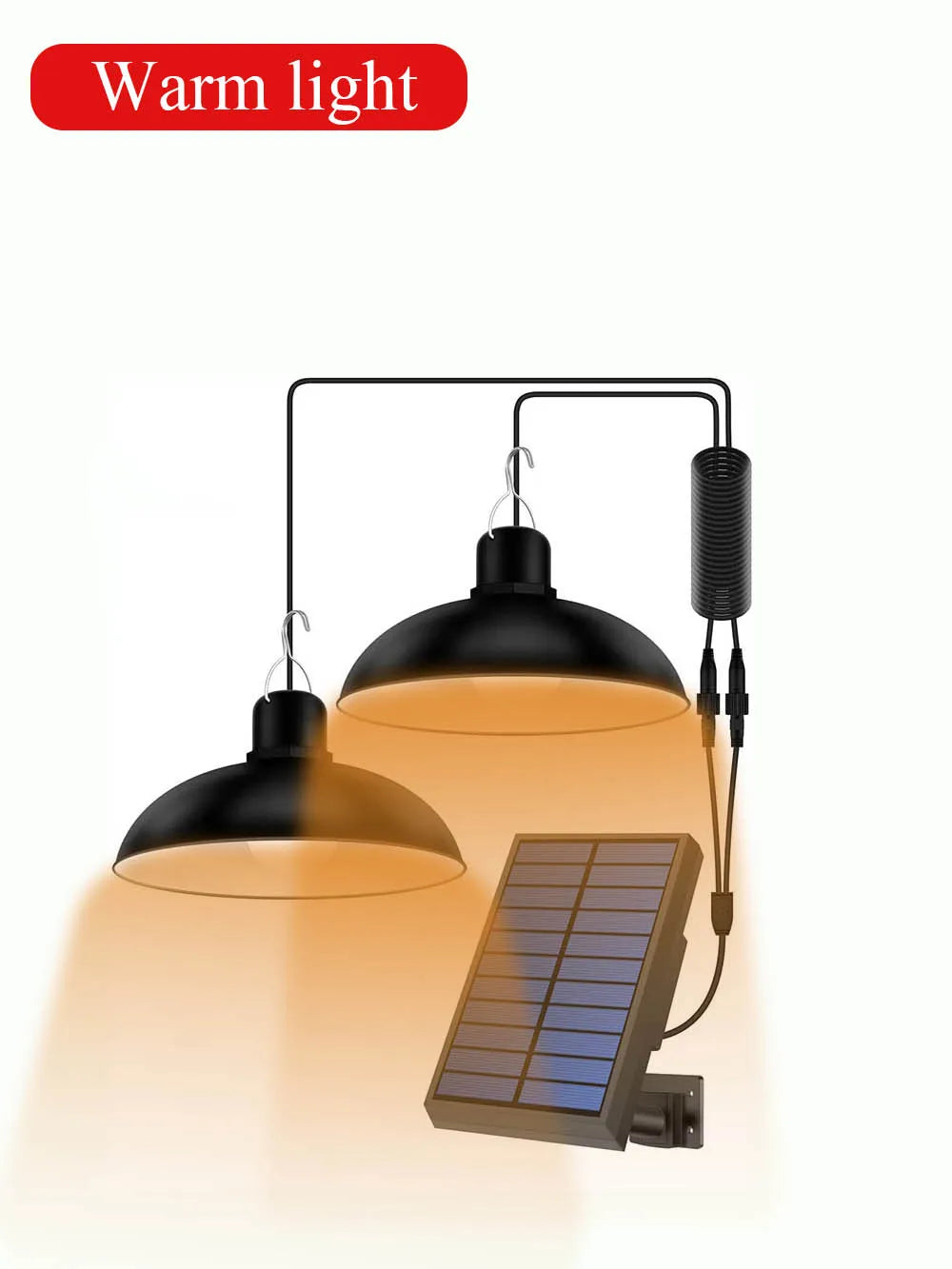 Solar Pendant Light Outdoor Waterproof LED Lamp Double-head Chandelier Decorations with Remote Control for Indoor Shed Barn Room