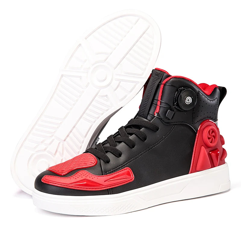 Men Motorcycle boots Breathable Anti-fall Rider Road Racing Casual Shoes Boots Gear Shift Rubber Sole black Motorbike Shoes