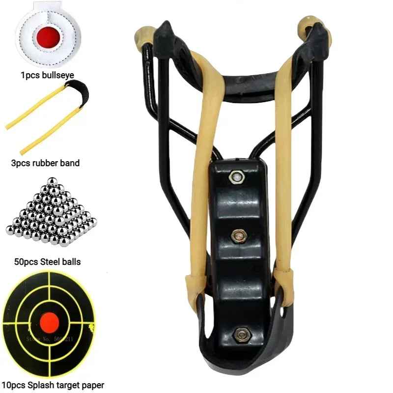Outdoor professional shooting hunting catapult with wrist elastic rubber strap powerful shooting slingshot metal material toy