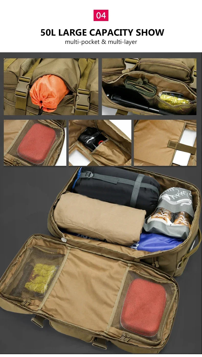 65L Tactical Hunting Backpack Outdoor Shoulder Bag Waterproof Nylon Backpack Trekking Climbing Large Capacity Travel Backpack