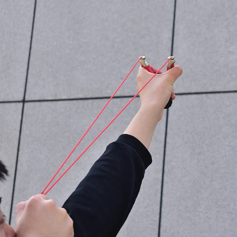New Style Stainless Steel Powerful Slingshot with Tube Rubber Band Mud Balls Slingshot Catapult Bag for Hunting Outdoor