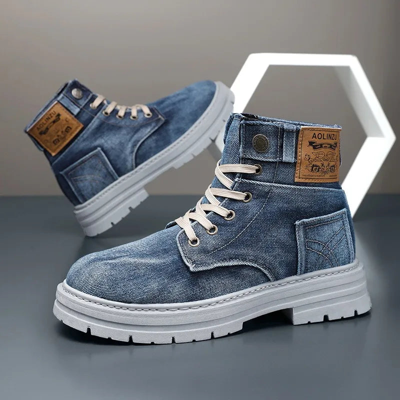 Hip Hop Hipster Canvas Boots Mens Spring New High-Top Denim Casal Shoes Fashion Versatile Tooling Mens Shoes Large Size 39-48
