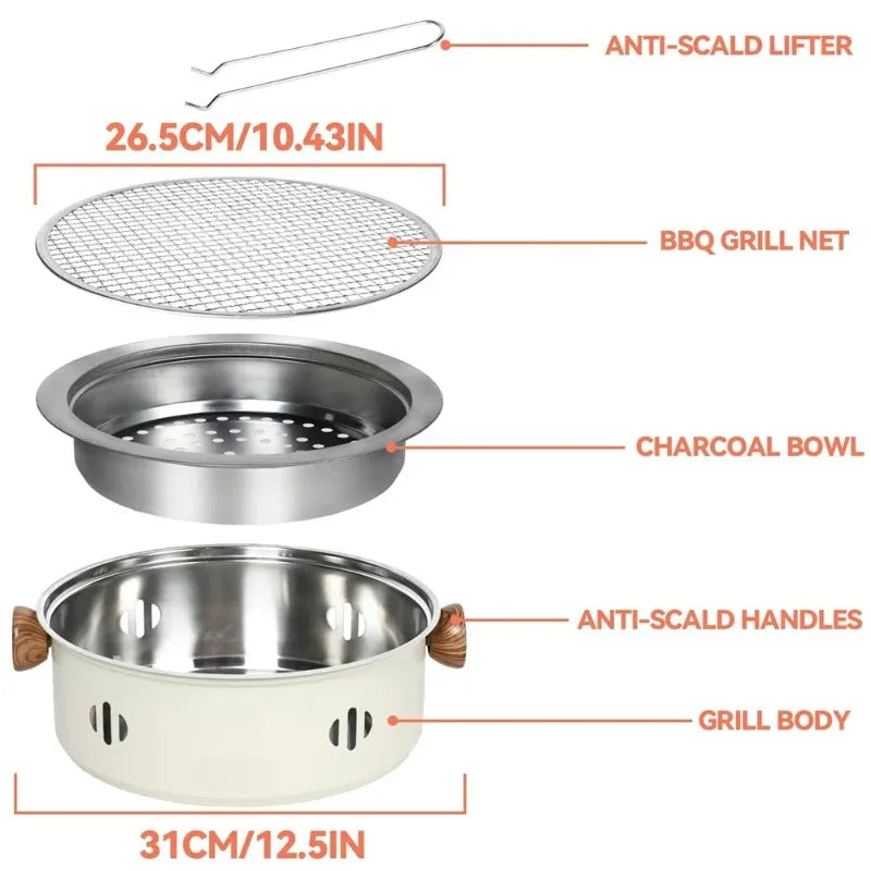 Mini Charcoal Barbecue Grill for Home Outdoor Camping Beach Picnic BBQ Grill Barbecue Stove, Multifunctional Charcoal BBQ Stove