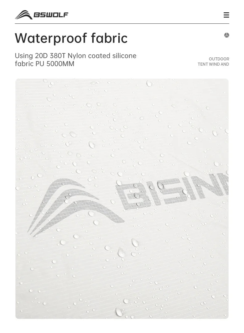 BSWolf Ultralight Camping  Backpack Tent 20D Nylon Waterproof Outdoor Hiking Travel Tent Cycling Tent 1-2 person