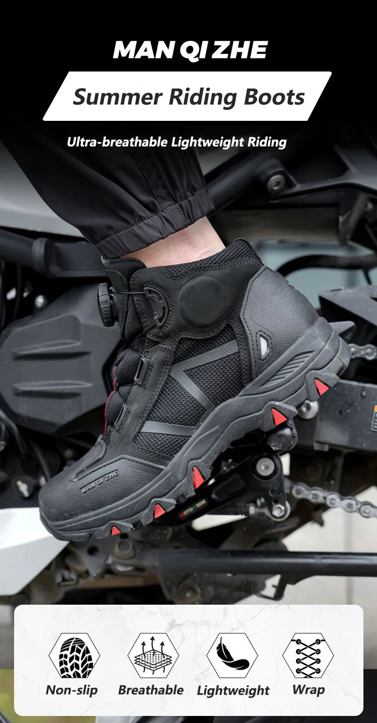 FEHER MQZ Series Motorcycle Boots Breathable Lightweight Non-slip Rotating Lace Up System Hiking Shoes for Riding and Climbing
