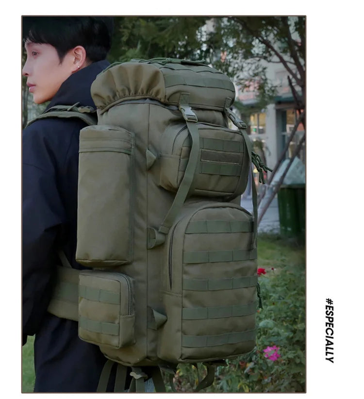 70L Large Capacity Tactical Backpack,Wear-Resistant Rainproof Oxford Cloth,Multifunctional Outdoor Camping Hiking Climb Bag,B437