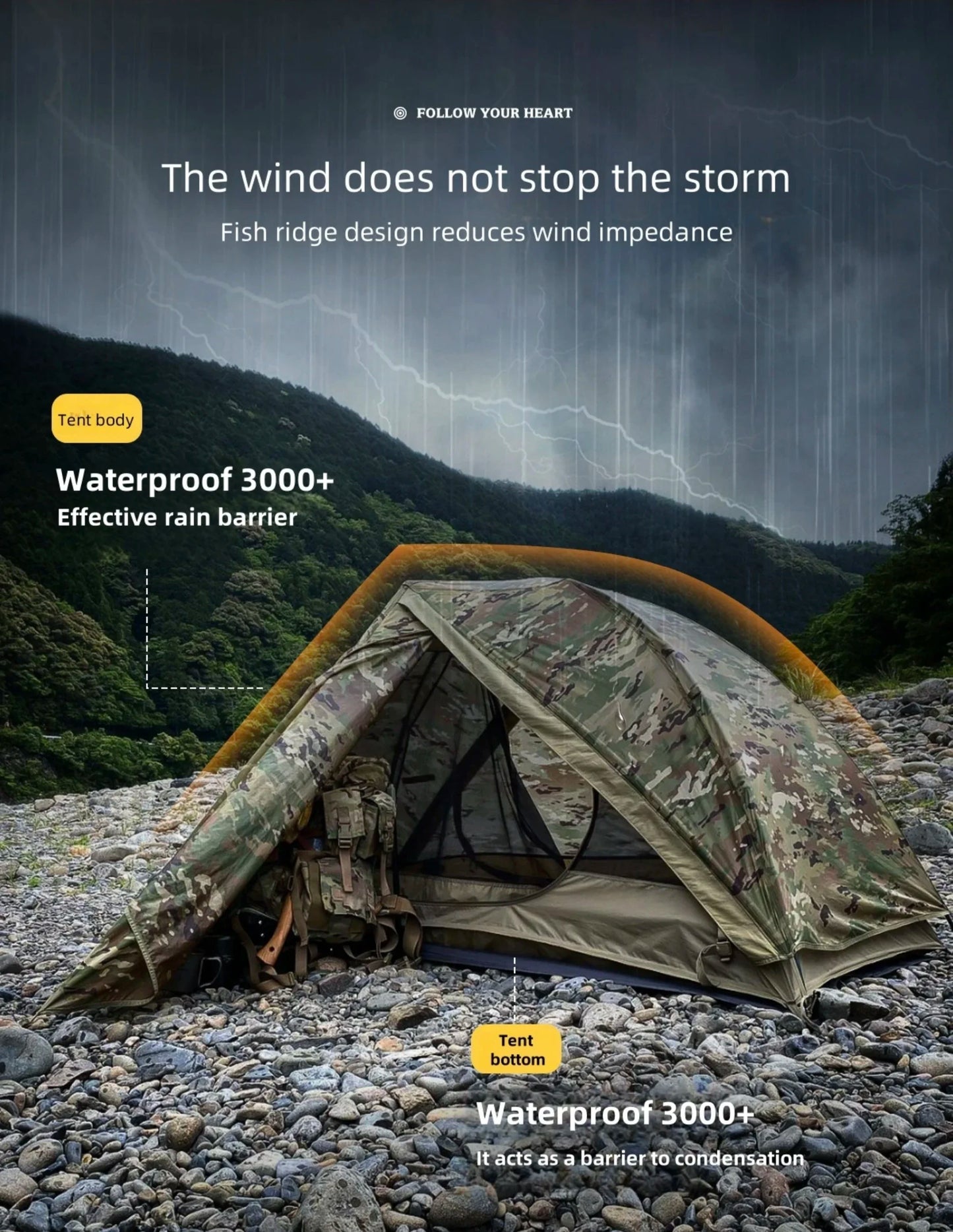 Ultra-Lightweight 1.8KG Military Tent Waterproof Windproof Quick Setup Backpack Tent for Camping Hiking Beach Backpacking