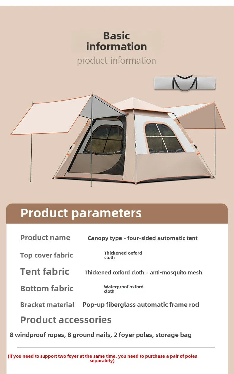 Outdoor Fully Automatic Quick-opening Two-in-one Canopy Vinyl Tent Double Doors and Double Windows 5-8 People Camping Tent