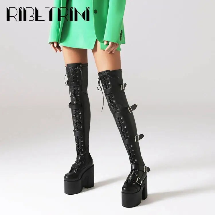 Punk Goth Women Motorcycle Boots Block High Heels Platform Shoes  Woman 2024 New Brand Luxury Fashion Design Cool Street Boots