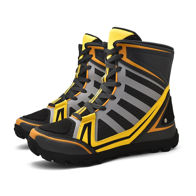 Men's Motorcycle Boots New Breathable Stripe Motos Riders Shoes Outdoor Motocross Protective Boots Hiking Non-slip Sports Shoes