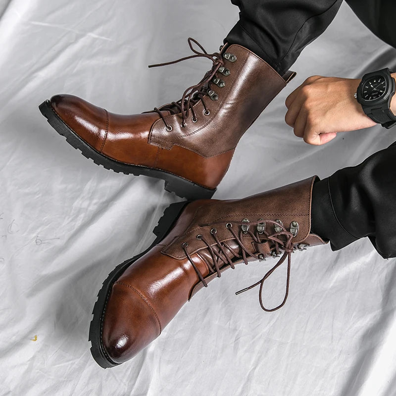 2024 genuine leather boots, ankle boots, and high shoe uppers for outdoor work and leisure, motorcycle military combat boots