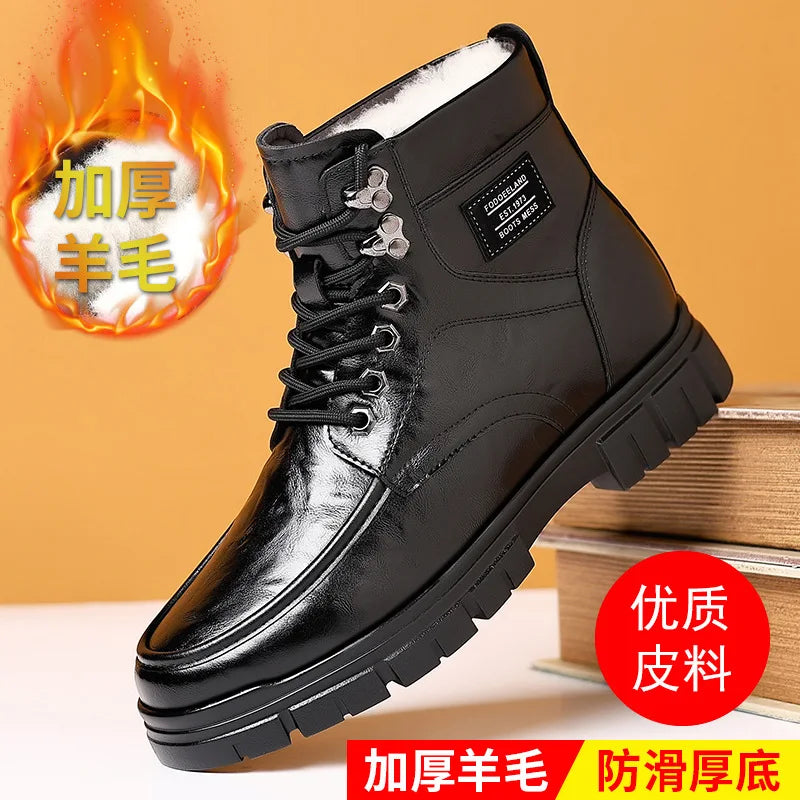 Winter Cotton Shoes Men Fashionable High-top Wear-resistant Shoes Thick-soled Plus Velvet Snow Boots Outdoor Non-slip Work Boots