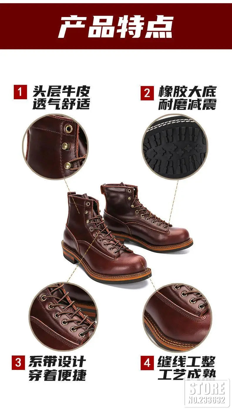 New Arrival! Vintage Motorcycle Boots Casual Men Ankle Boots Cowhide Leather Shoes Wedge Tooling Desert Boots Motorcycle Shoes