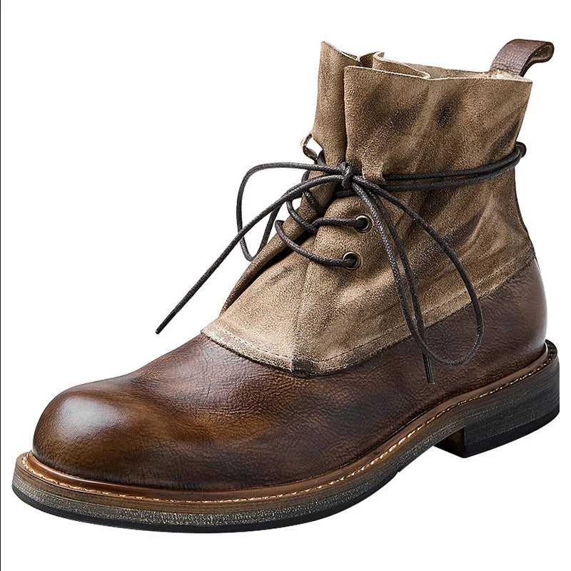 Retro Cowhide Motorcycle Boots Men Quality Breathable Motorbike Leather Boots Wear Resistant Moto Riding Shoes Summer Winter