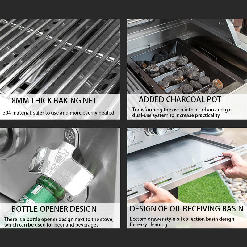 304 stainless steel embedded barbecue stove courtyard gas barbecue grill charcoal gas dual-purpose stewing stove BBQ