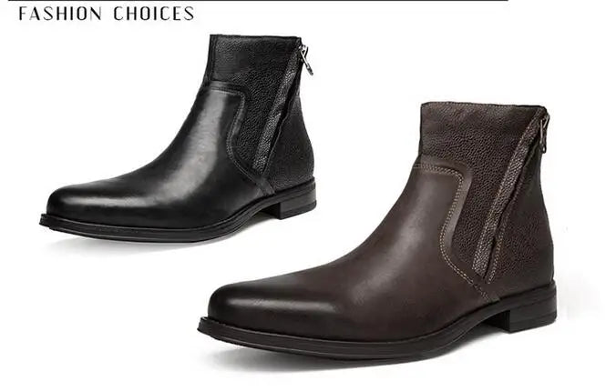 2026 Spring Autumn Ankle Boots Fashion Male Cow Genuine Leather Shoes Dual Zip Leisure Leather Boots Motorcycle Shoes Boys A049